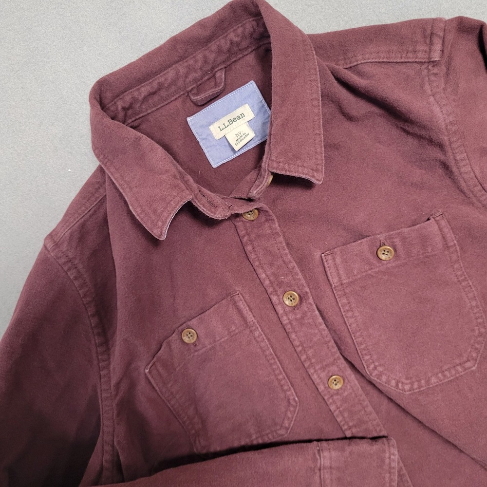 LL Bean Womens XS Pet Burgundy Cotton Flannel Button Up Shirt Maroon